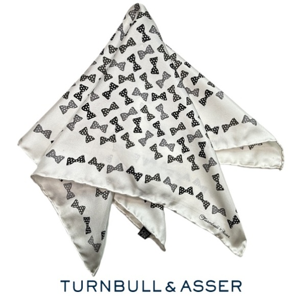 TURNBULL& ASSER | Silk Bow Print Pocket Square Neck Tie Dapper Preppy Formal - Picture 1 of 15